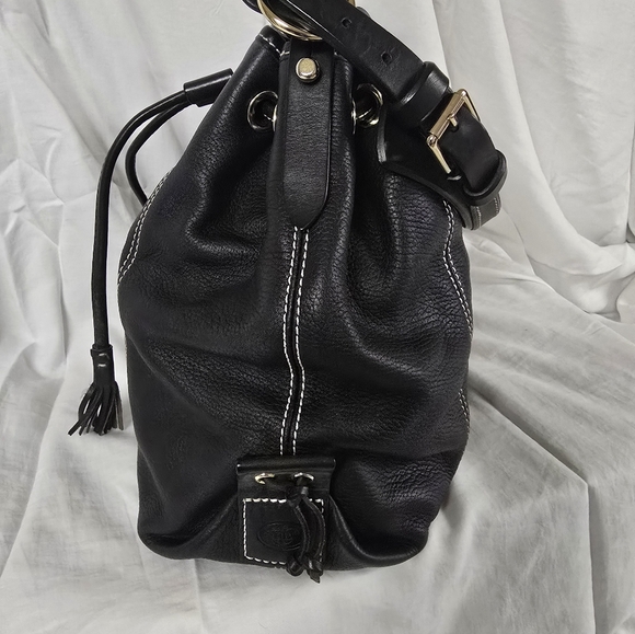 Dooney & Bourke Black Leather Drawstring Slouch Bag - Picture 3 of 10